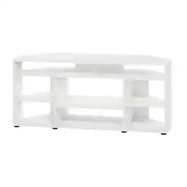 FurniFact - Corner TV Stand, up to 55-Inch Flat Screens, Solid Rubberwood - White