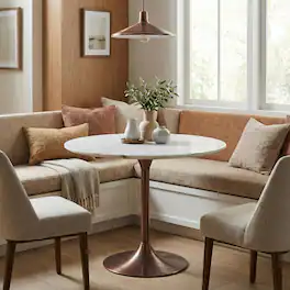 Simpli Home - Osborne 36 inch Wide Genuine Marble Round Dining Table, White Marble and Burnished Copper - White Marble/Burnished Copper