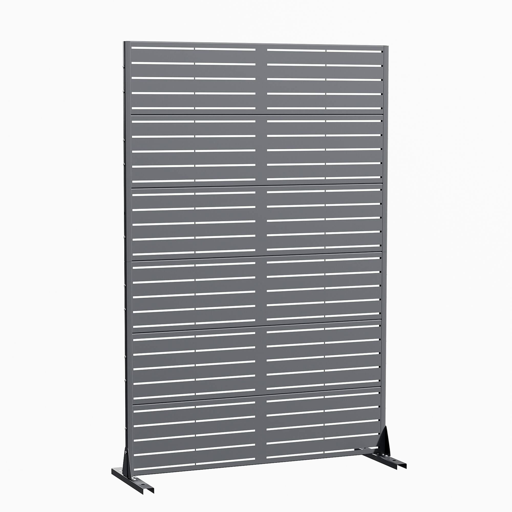 Angle. PexFix - 72 in. x 47 in. Louvered Pattern Metal Outdoor Privacy Screen & Panels, Freestanding Garden Divider Fence - Light Grey.