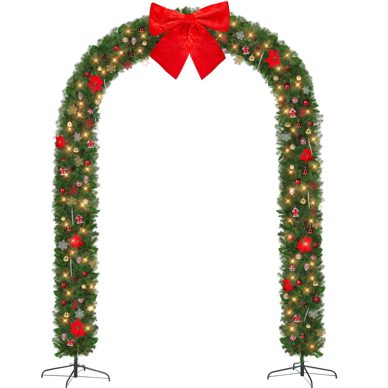 Front. Winado - 8.7 FT Christmas Artificial Tree Archway Decoration, PVC Holiday Tree Arch with 350 LEDs for Outdoor Garden, Arch Top - Green.