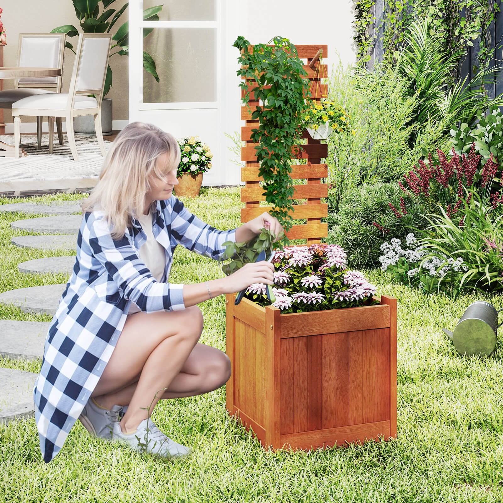 Alt View 4. Costway - Costway 1 PCS Wooden Raised Garden Bed Elevated Patio Yard Planter Box with Trellis Open-Ended - Natural.