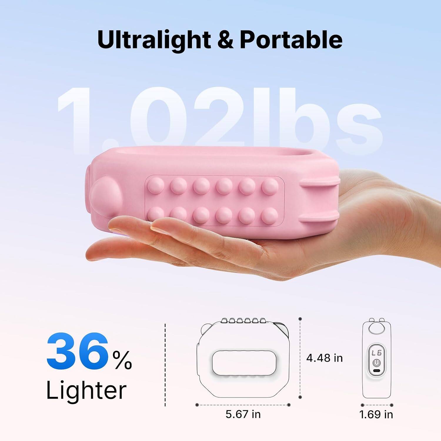 Ultralight & Portable  
1.02lbs  
36% Lighter  
5.67 in  
4.48 in  
1.69 in