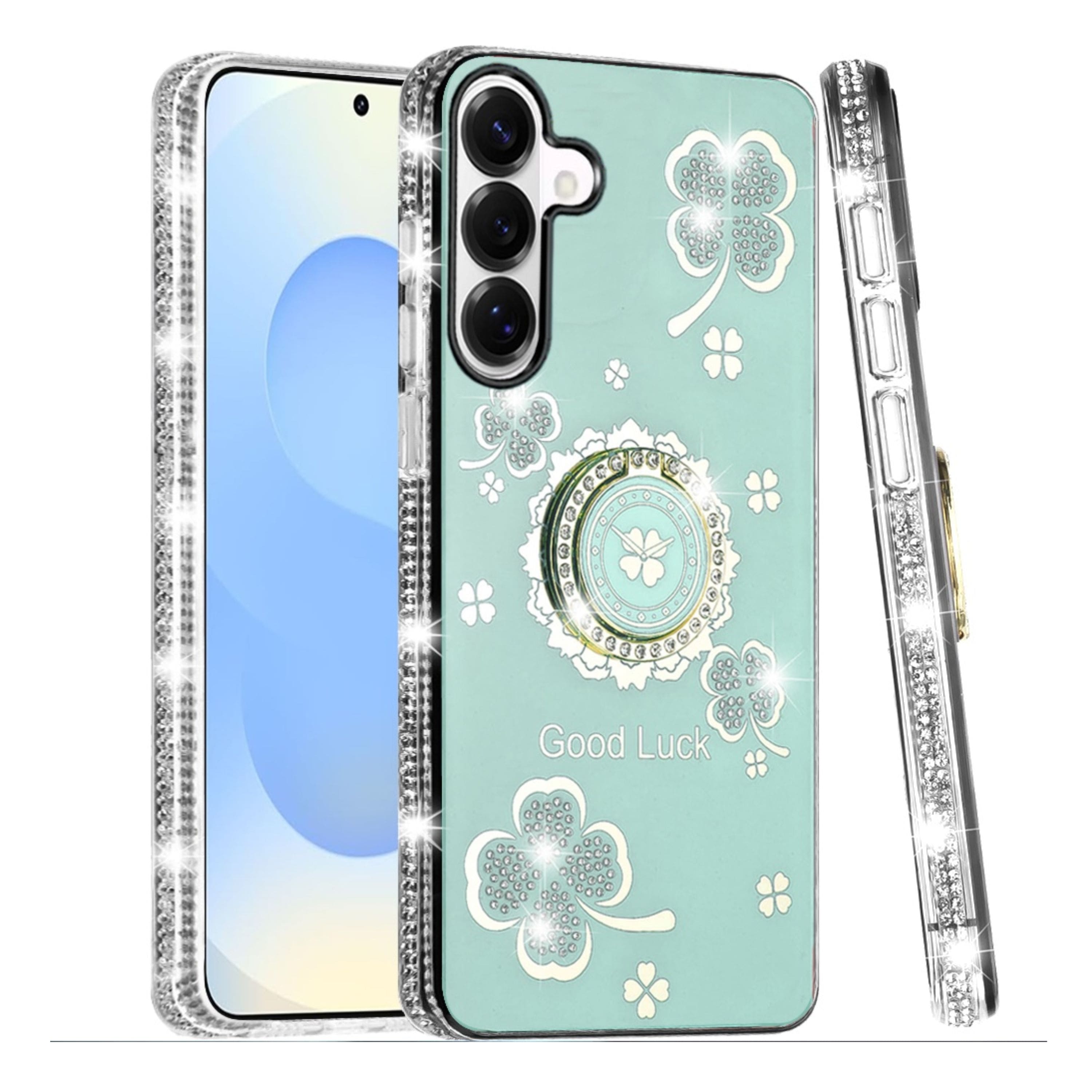 Kitcheniva - Crystal Studded Ring Stand Bling Phone Case With Tempered Glass For Samsung Galaxy S25/S24 - Teal price history on PriceWatchPro