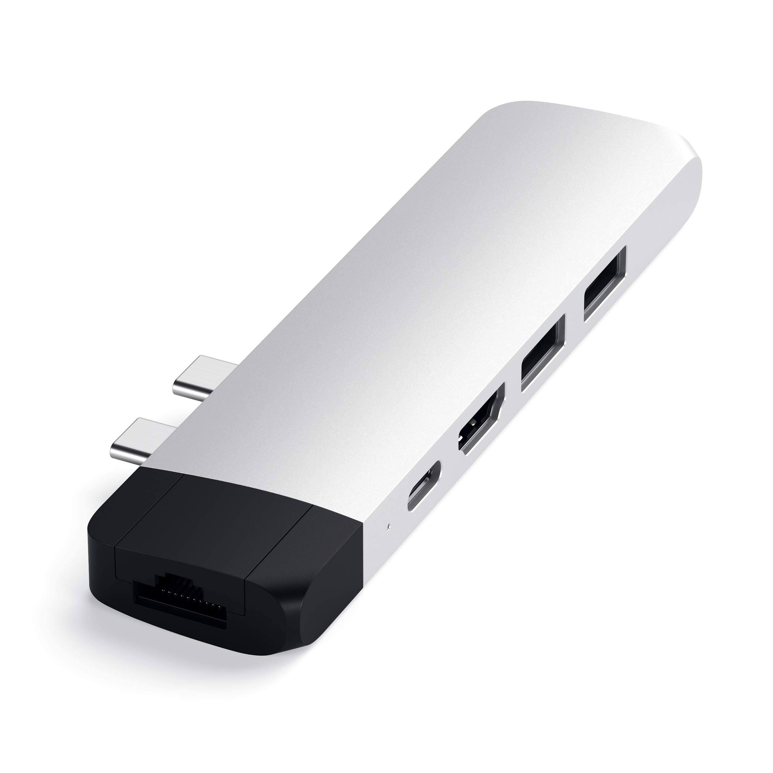 Angle. Satechi - Type-C Pro Hub Adapter with Ethernet - Silver.