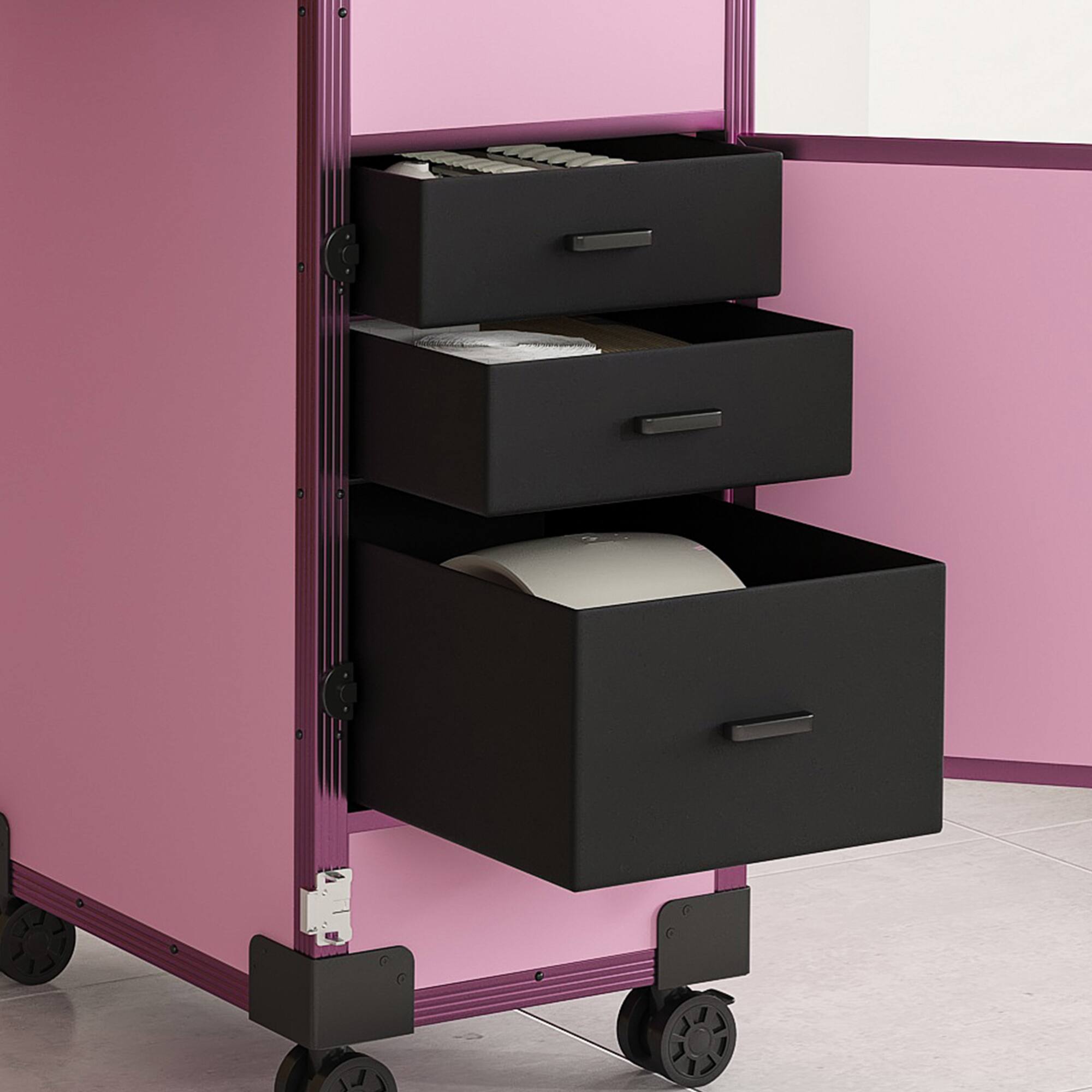 Alt View 6. GOODSILO - Professional Folding Nail Art Table with LED Mirror Bluetooth Speaker Lockable Drawers Telescopic Pole Salon Station - Pink.