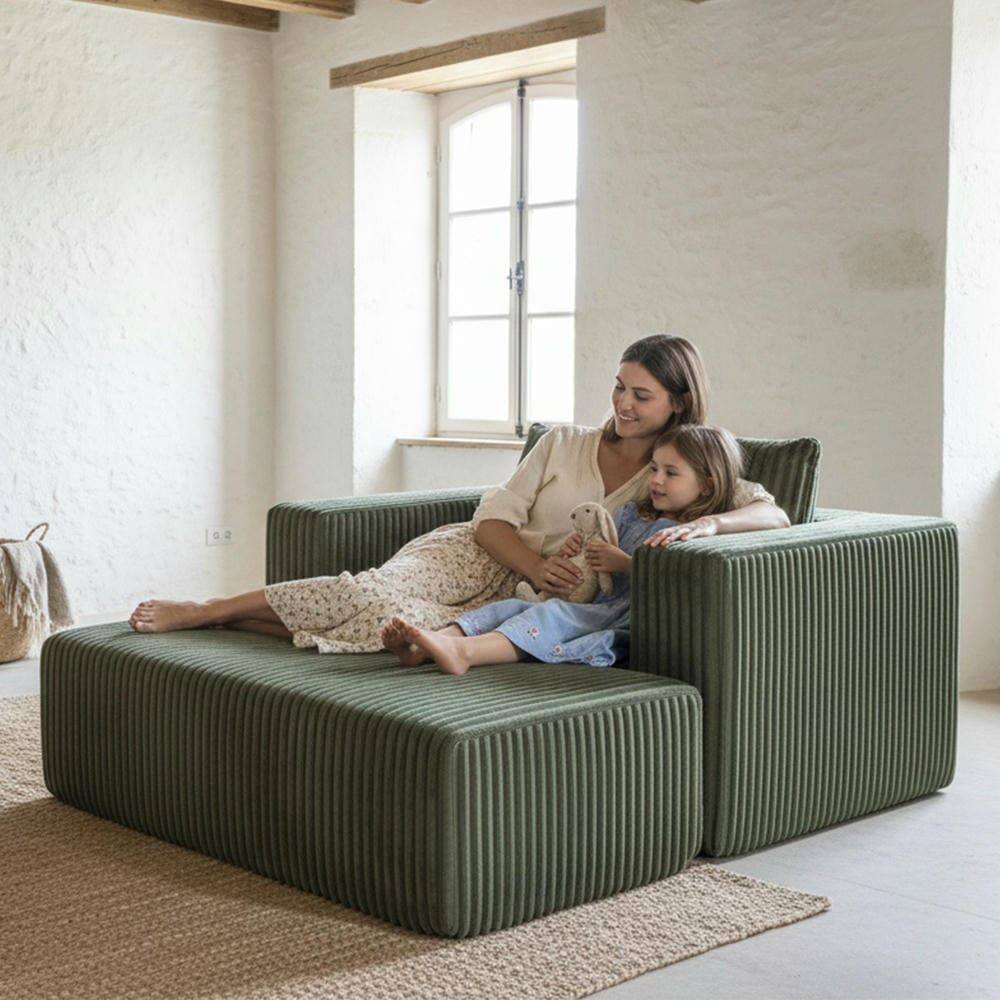Alt View 8. Kadyn - Oversized All-Foam Lounge Chair with Ottoman, Modular Corduroy, No-Tool Assembly, Green - Green.