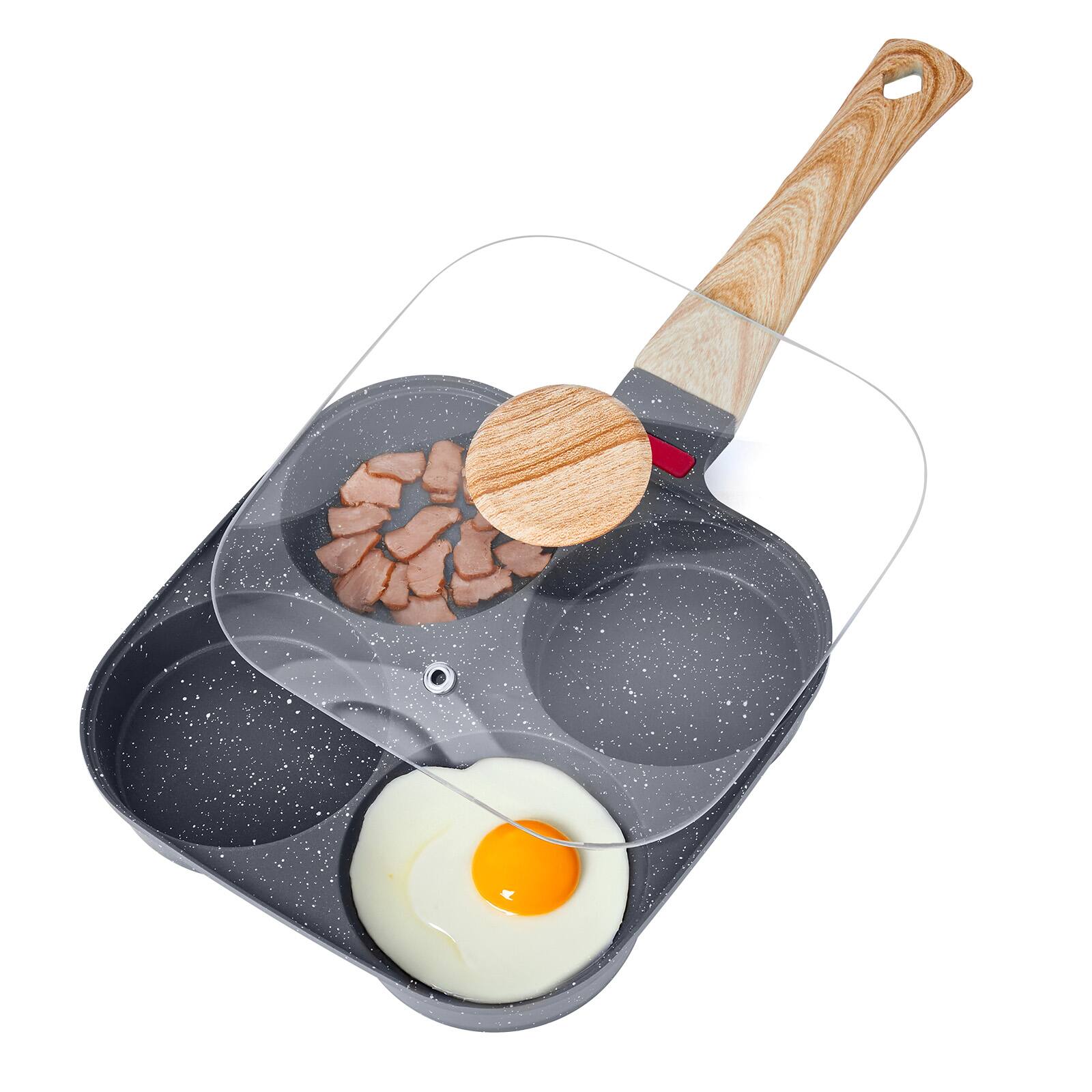 Alt View 5. VEVOR - Egg Pan, 4-Cup Nonstick Egg Frying Pan, Aluminum Breakfast Omelette Skillet for Pancakes, Hamburgers, Sandwiches - Black.