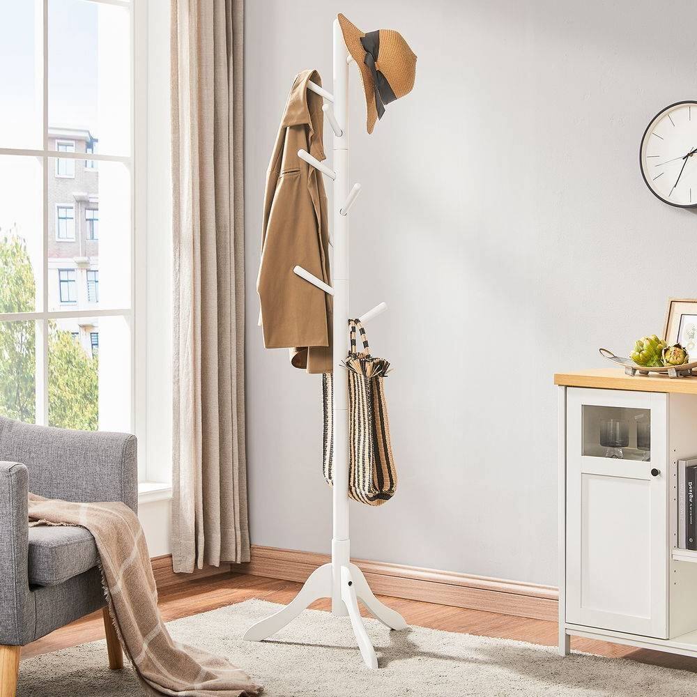 Angle. Hivvago - Hivvago Modern Solid Wood Coat Rack in White Finish with 8 Hooks - White.