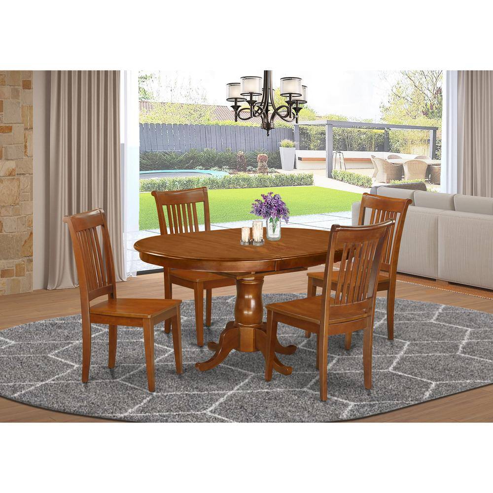 Back. East West Furniture - 5 Pc Dining room set-Oval Dining Table with Leaf and 4 Dining Chairs - Saddle Brown.
