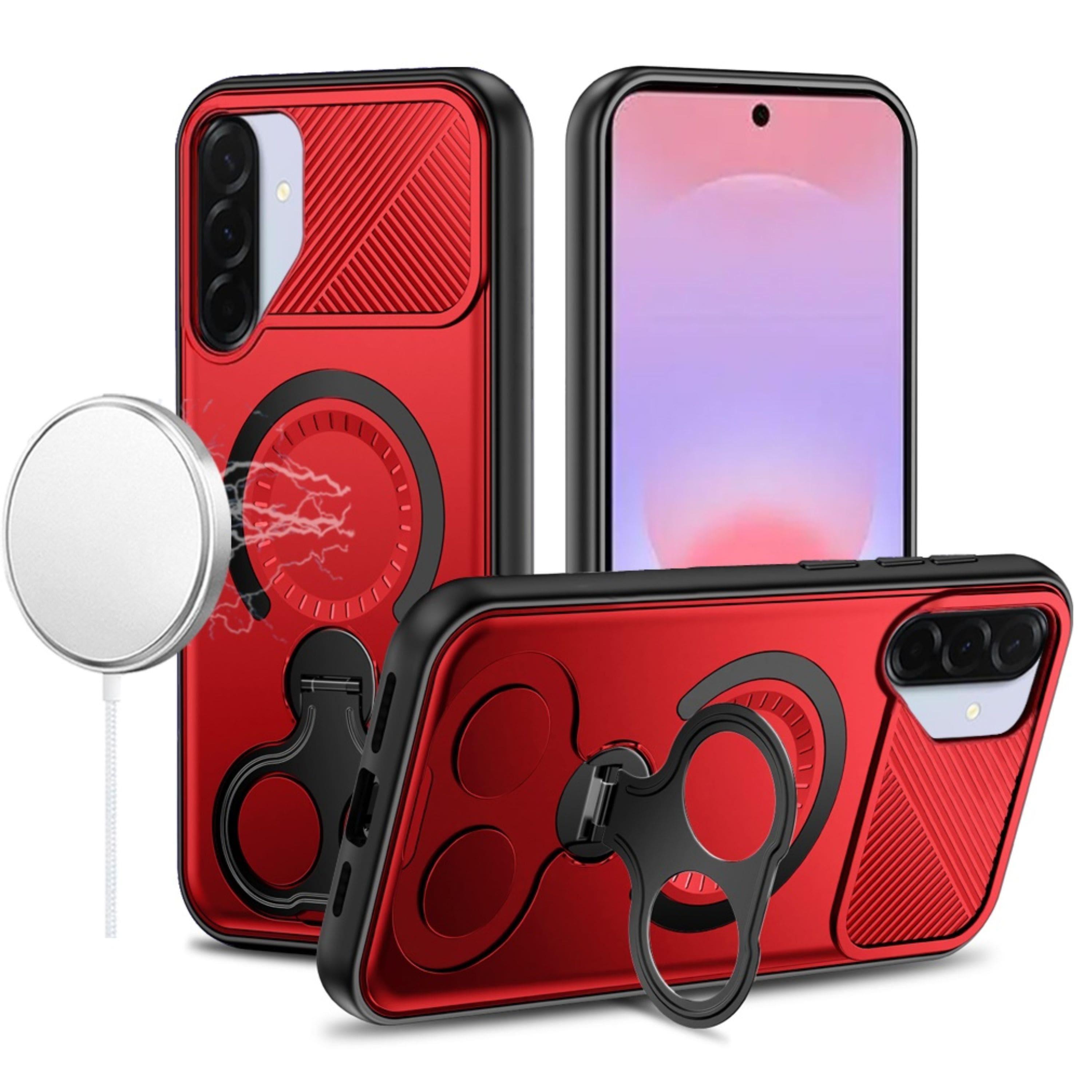 Kitcheniva - Versatile Magnetic Circle Case With Dual 360 Ring Stand And Tempered Glass For Samsung Galaxy A37 - Red price history on PriceWatchPro