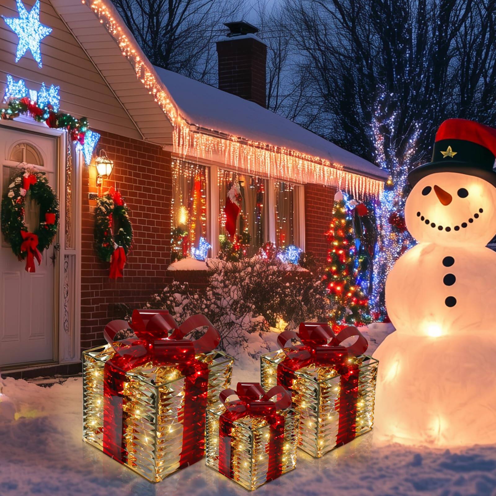 Alt View 5. Refined Abode Design - Christmas Decorations 3-piece Set Box Ornaments Bows Illuminates Tree Skirts. Suitable Indoor Courtyard - White.