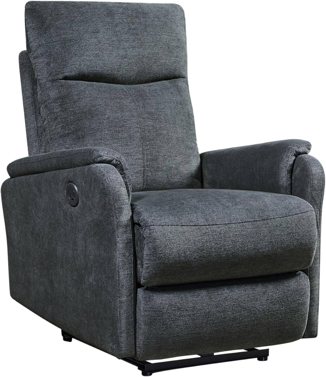 Front. TinyHomie - Modern Contemporary Power Recliner Blue with USB Charger - Black.