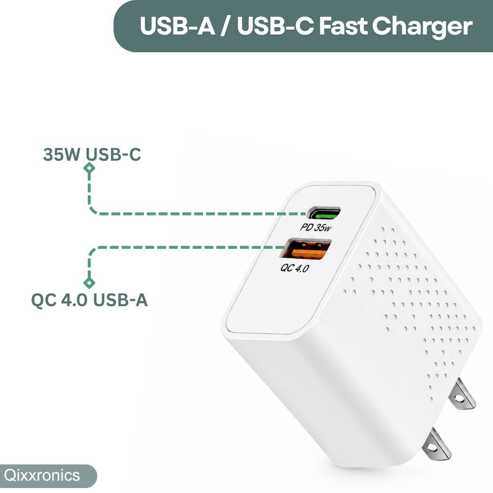 USB-A / USB-C Fast Charger

35W USB-C
PD 35W
QC 4.0
QC 4.0 USB-A

Qixxronics