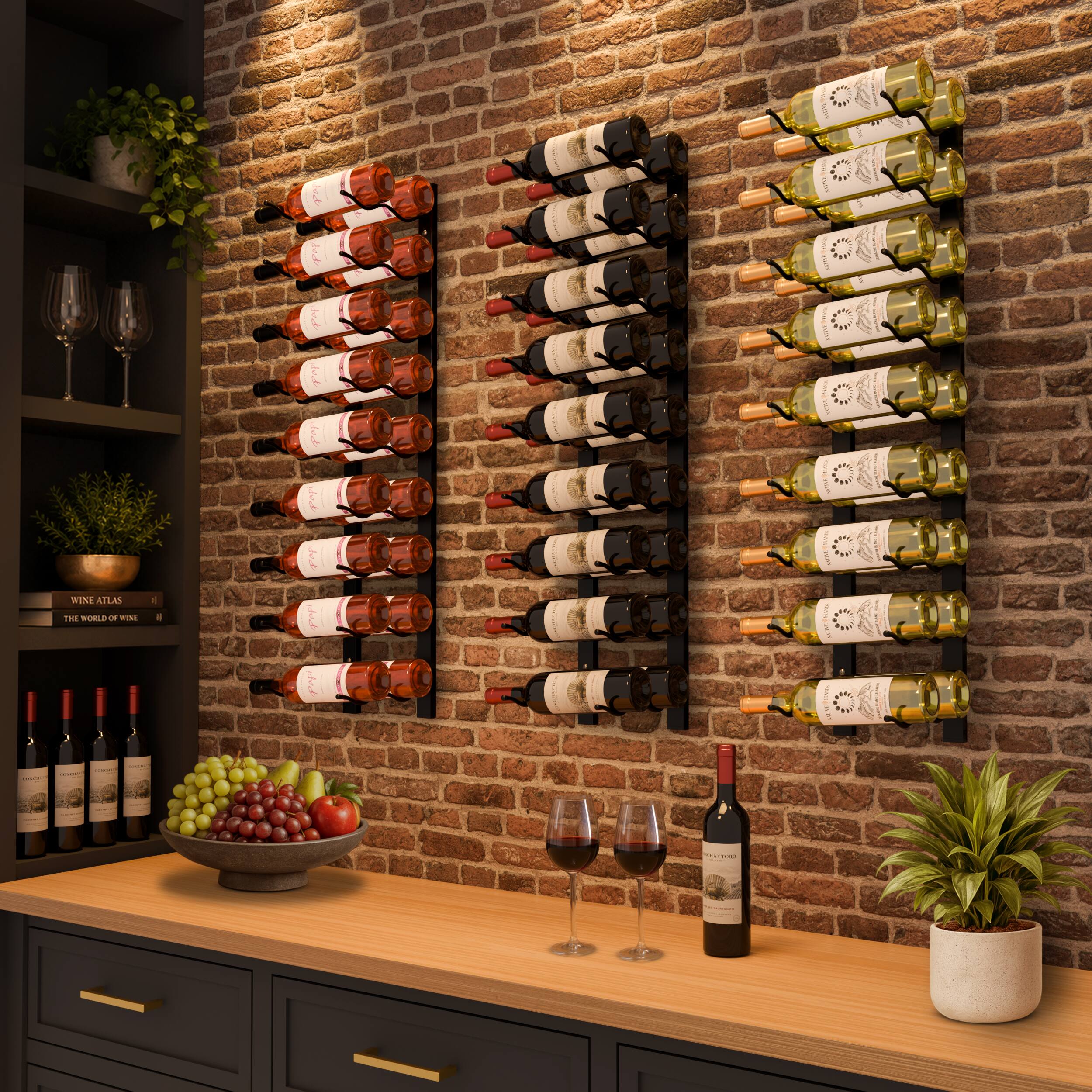 Sorbus Wall Mounted Wine Rack, 18 Bottle Double Row Holder, 2 Pack ...