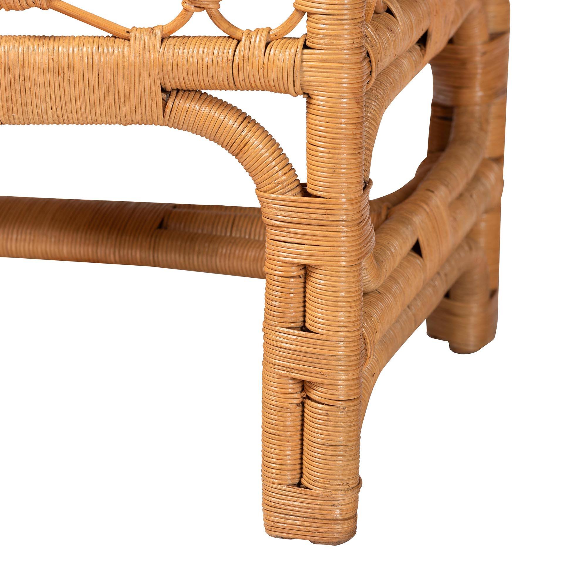 Alt View 1. bali & pari - Ayala Natural Rattan Accent Bench - Handwoven Wicker Accent Seating with Decorative Apron and Integrated Handles - Light Honey.