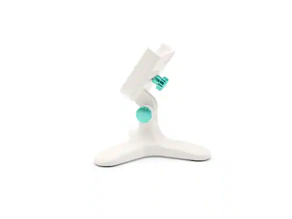 Front. WeatherTech - DeskFone | Adjustable & Secure Fit Universal Desktop Cell Phone Holder – White Body – Turquoise Metal Knobs - White/Turquoise Metal.