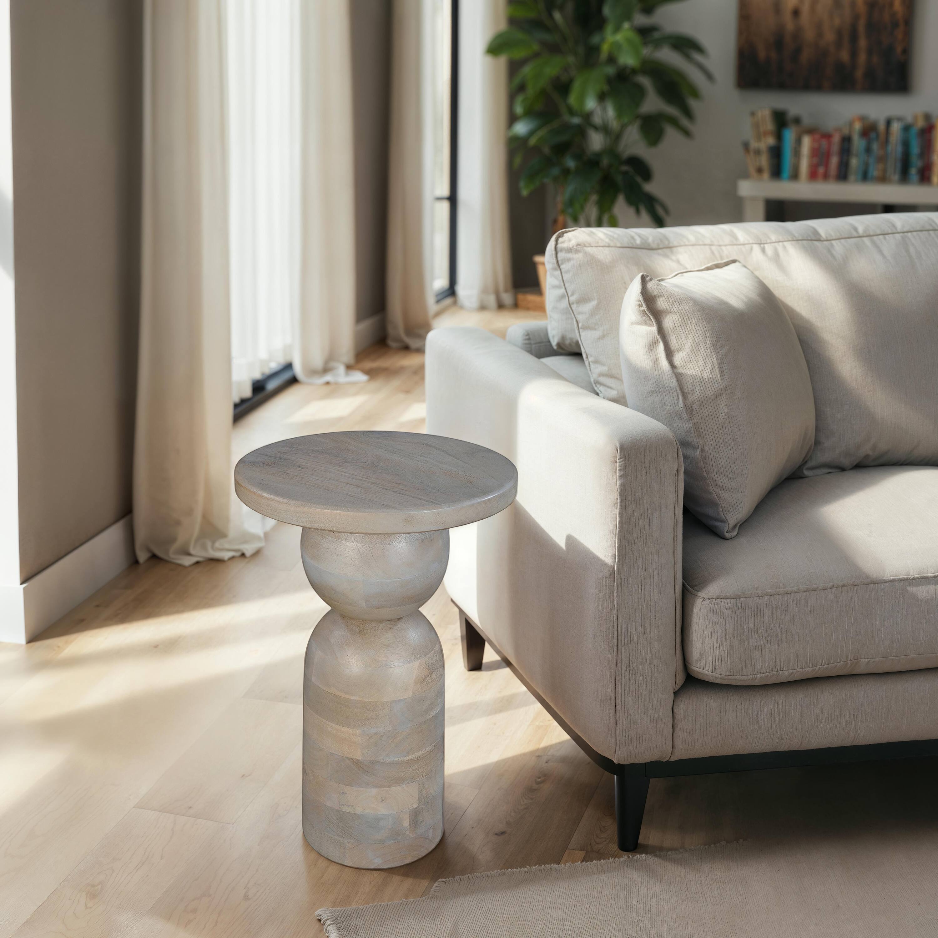 Alt View 9. Manhattan Lane - Tia 12 Inch Round Side End Table, Turned Pedestal Base - Natural Brown, Beige.