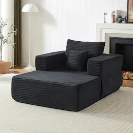 Ropilly - Single Seater Modular Sofa, Black Corduroy Recliner Lounge Chair with Armrest Storage - Black