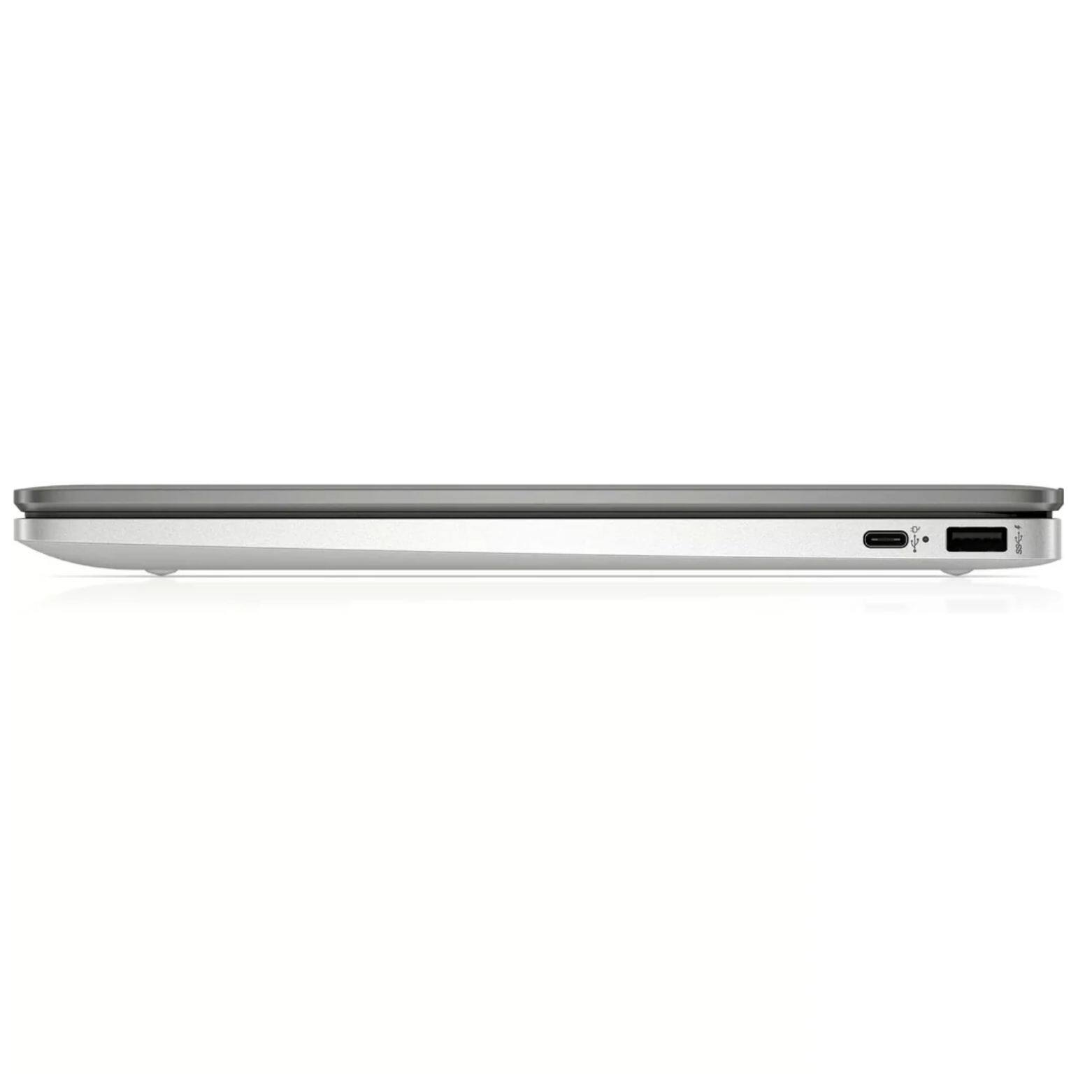 Alt View 3. HP - Chromebook 14a-na0701ds 14" Intel Celeron N4120 1.10 GHz up to 2.6 GHz 4GB RAM 128GB eMMC ChromeOS - Mineral Silver.