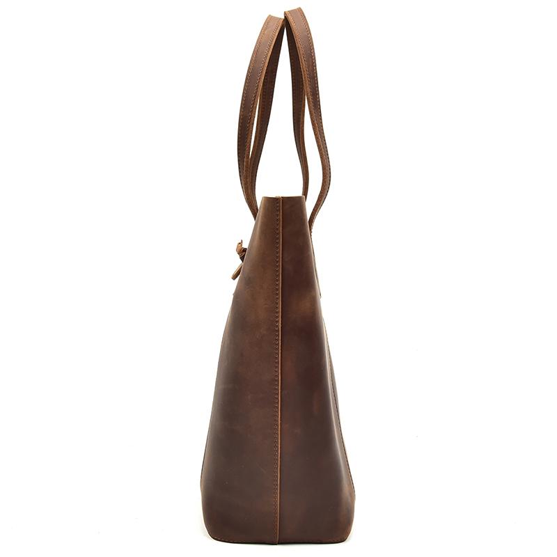 Left. Steel Horse Leather - The Taavi Tote | Handcrafted Leather Tote Bag - Brown.