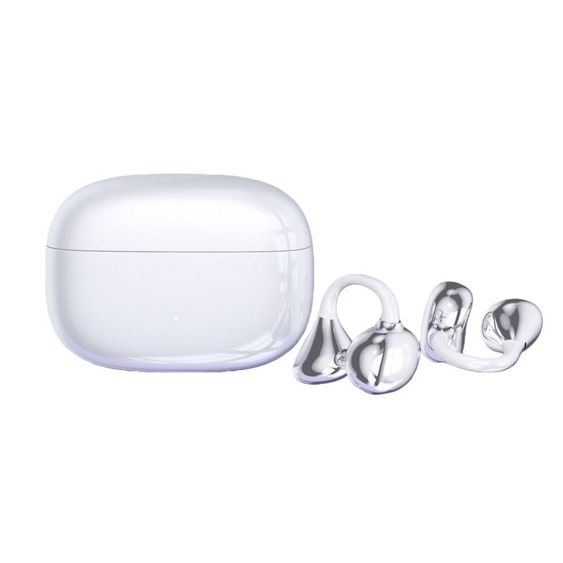 SKRAN - Clip-On Wireless Bluetooth Headphones, Waterproof,Ultra-Long Battery Life - for Workouts, Commuting, Office - White