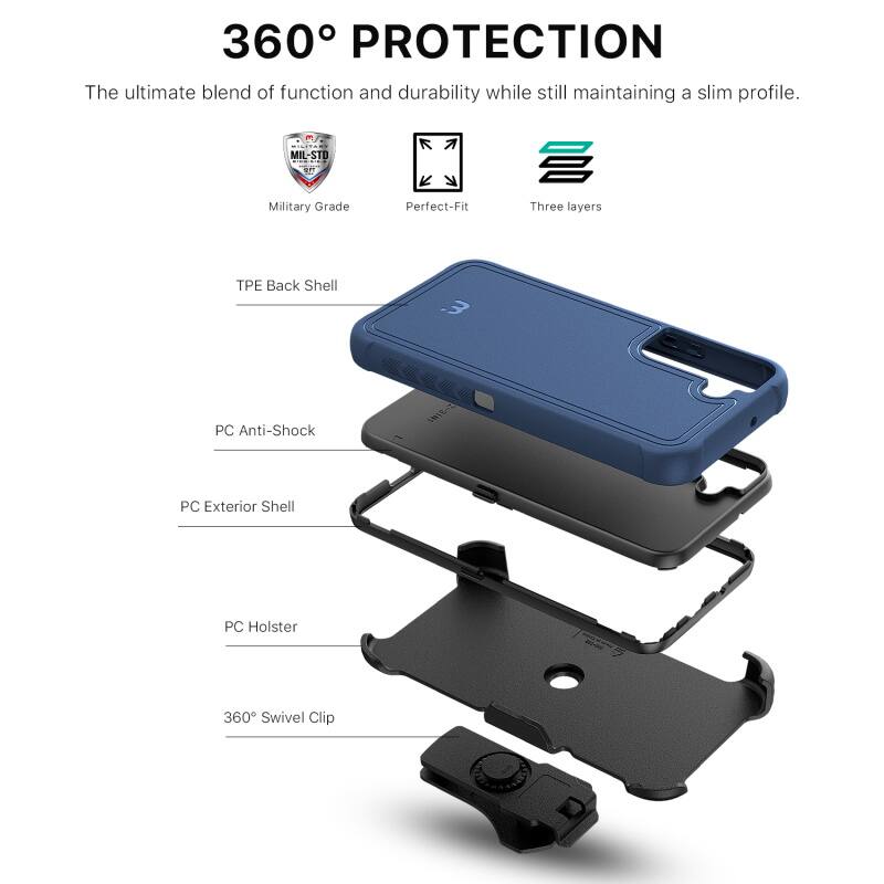 360° PROTECTION

The ultimate blend of function and durability while still maintaining a slim profile.

MIL-STD Military Grade
Perfect-Fit
Three layers
TPE Back Shell
PC Anti-Shock
PC Exterior Shell
PC Holster
360° Swivel Clip