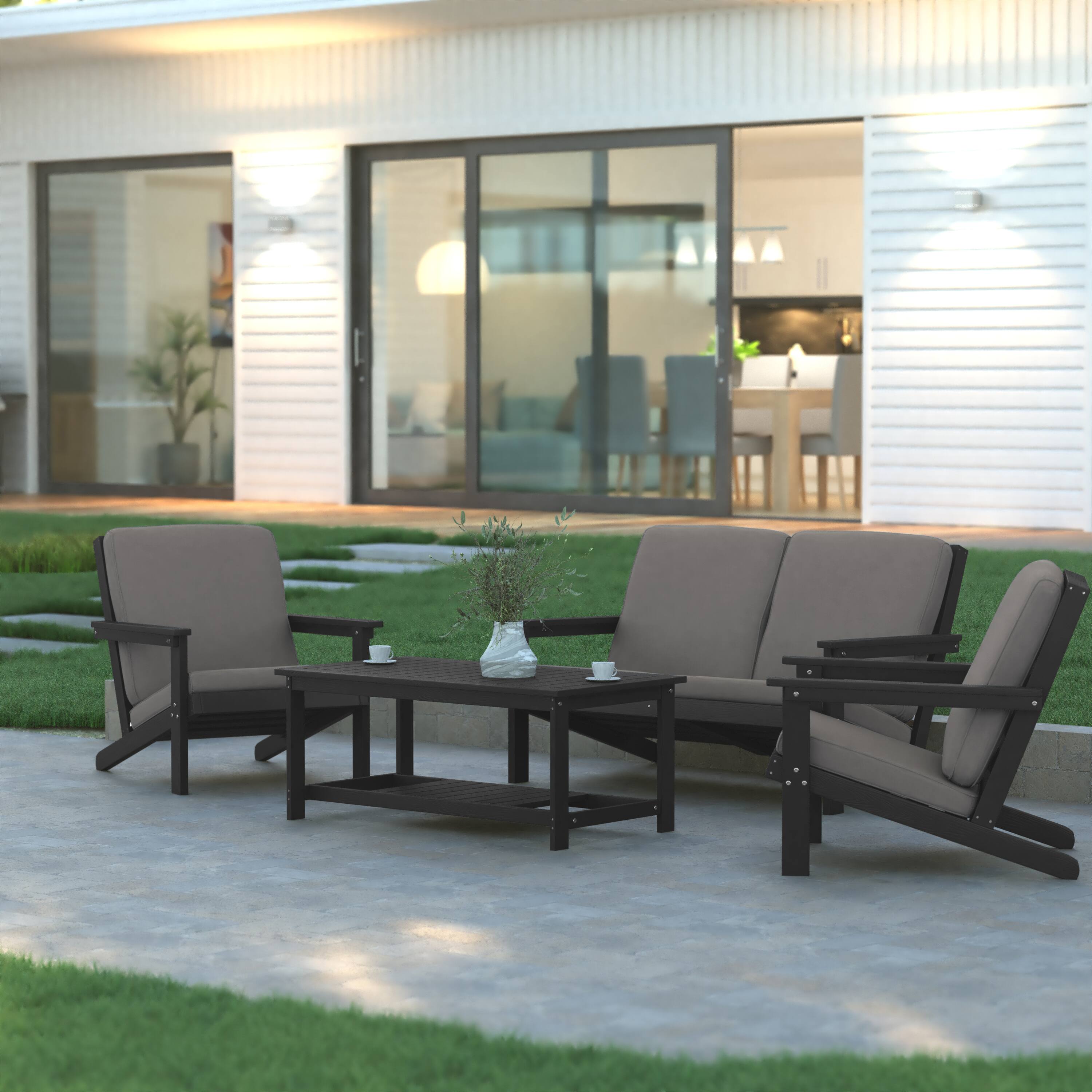 Alt View 4. Emma + Oliver - Hammond All-Weather Polyresin Two Tiered Adirondack Style Coffee Table with Slatted Top - Black.