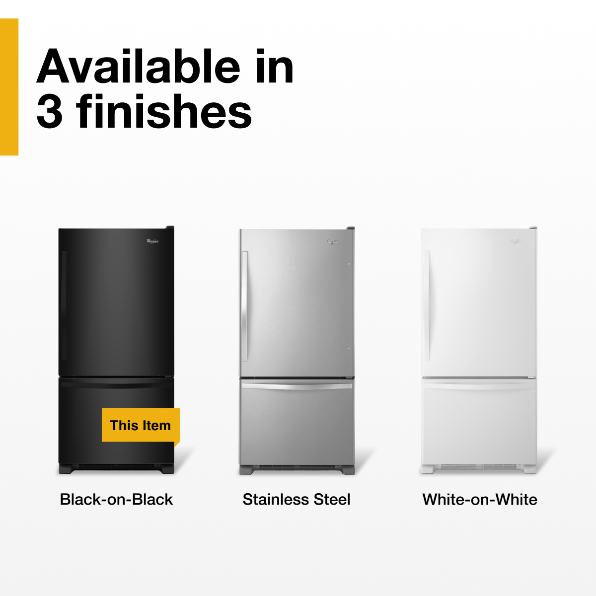 Available in 3 finishes
- Black-on-Black
- Stainless Steel
- White-on-White
This Item
