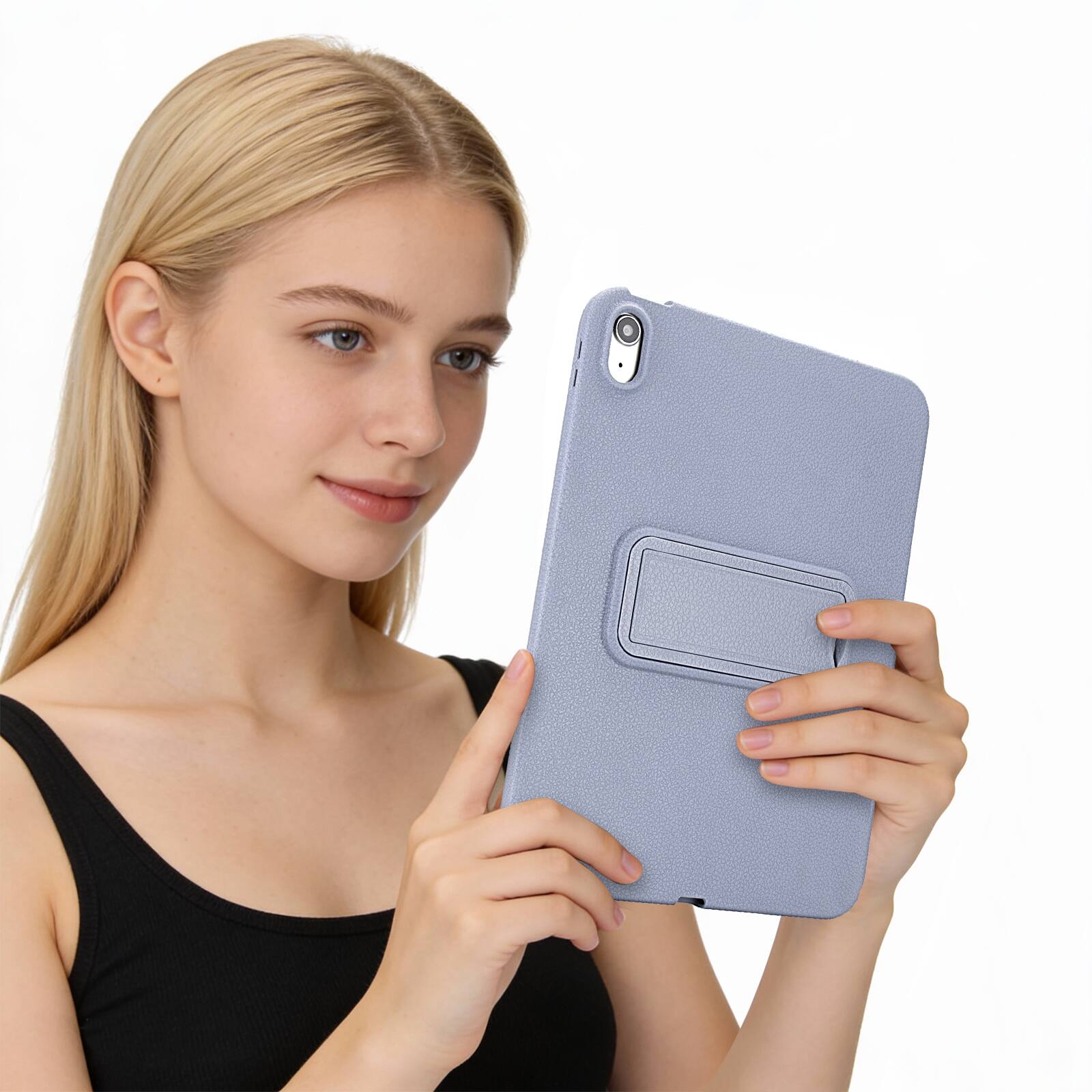 Alt View 1. Dteck - Shockproof Case for Apple iPad (A16) 11" 2025, Slim Leather Texture Protective Cover with Multi Angle Folding Kickstand - Lavender.
