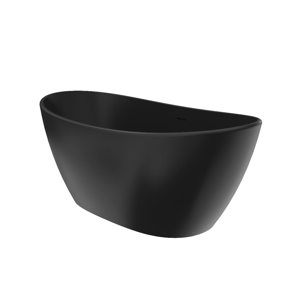 Alt View 1. Loheer - Loheer 61 in Freestanding Solid Surface Soaking Bathtub, Matte Black Oval Tub with Center Drain - Black.
