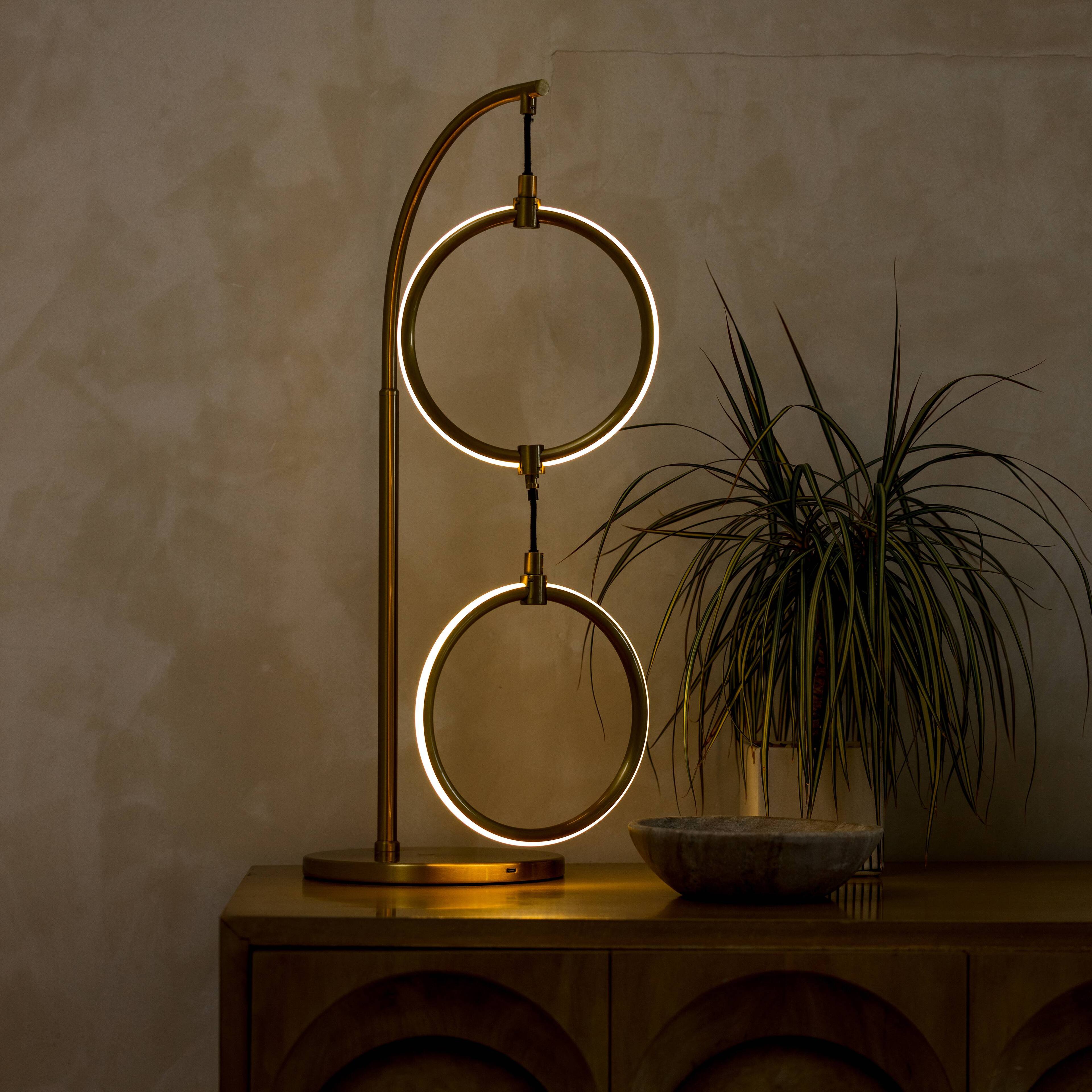 Alt View 7. Brightech - Nova LED Modern Industrial Arc Dimmable Bedside Nightstand Desk Lamp with Fast Charging USB Port - Antiqued Brass.