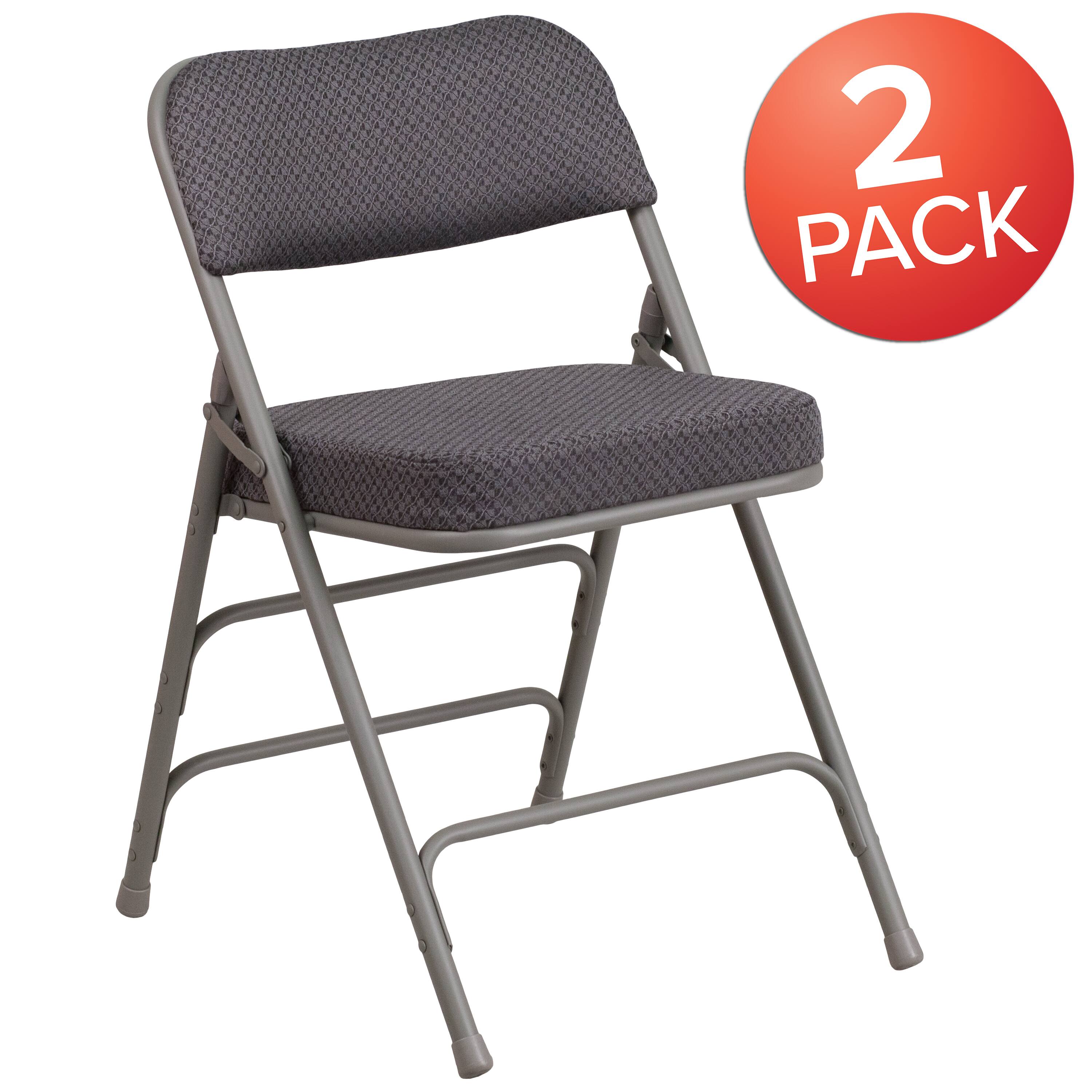 Alt View 1. Emma + Oliver - 2 Pack Premium Curved Triple Braced & Hinged Fabric Upholstered Metal Folding Chair - Gray.