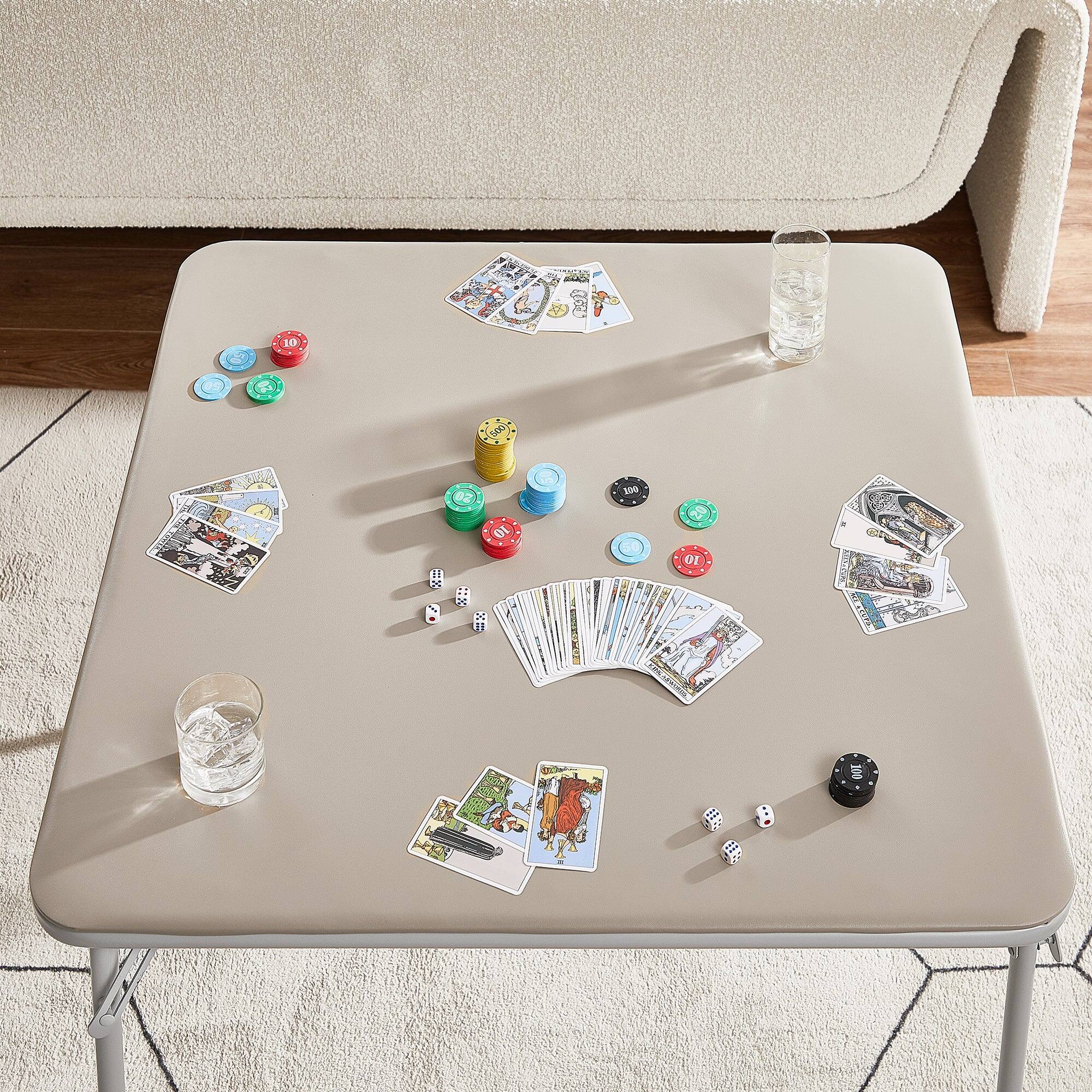 Back. Vecelo - Folding Card Table - 140 lbs, Camping Table, Suitable for Poker, Games and Indoor and Outdoor, Portable Design - Beige.