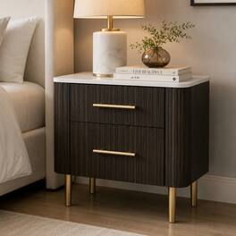 Loheer - Espresso Nightstand with White Marble Top and Two Drawers - Espresso and White Marble