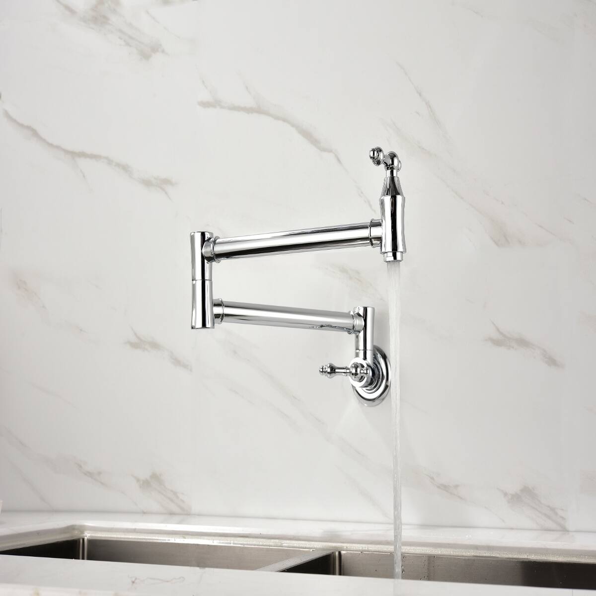 Alt View 7. Ropilly - Ropilly Wall Mount Pot Filler Faucet Chrome Brass Double Handle Swivel Arm Kitchen Faucet - Chrome.