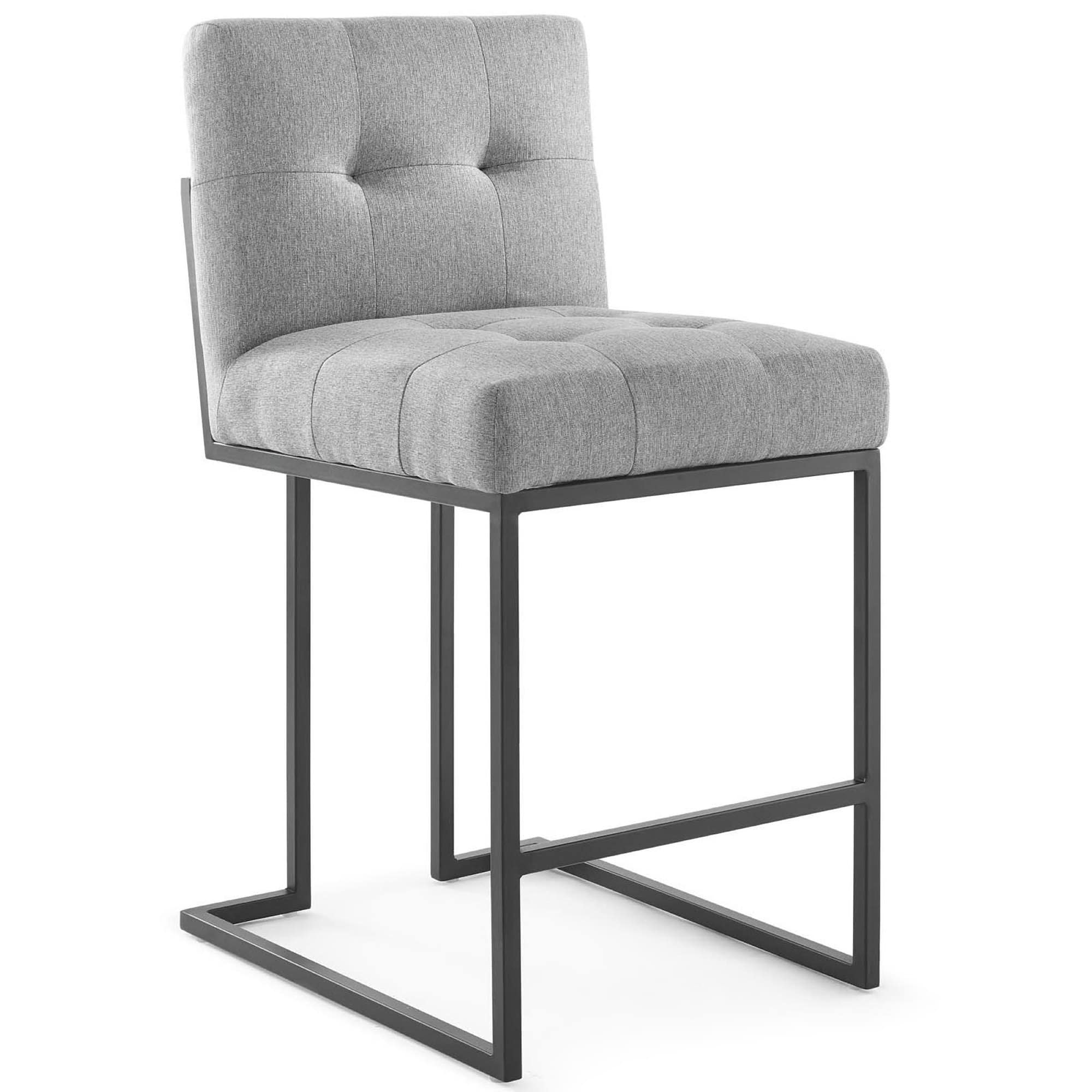Privy Black Stainless Steel Upholstered Fabric Counter Stool by Modway - Gray