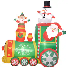 Outsunny - 6FT Christmas Inflatables Train, Santa Claus and Snowman Drive Train with White LED Lights, for Lawn Garden Party - Green
