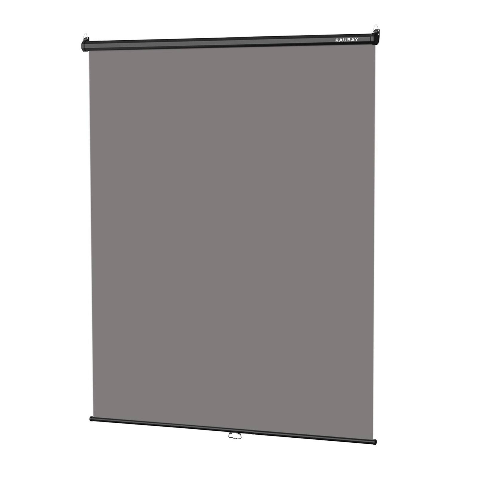 Front. RAUBAY - 5′ x 7.2′ Pull Down Grey Screen Backdrop Retractable Collapsible Wall-Mount Background - Grey.