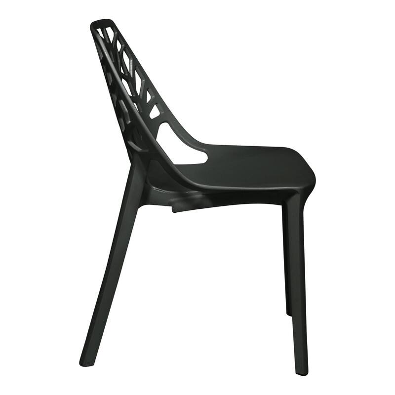 Back. LeisureMod - Cornelia Modern Stackable Accent Dining Chair with Cut Out Backrest Design for Dining Rooms or Patios - Solid Black.