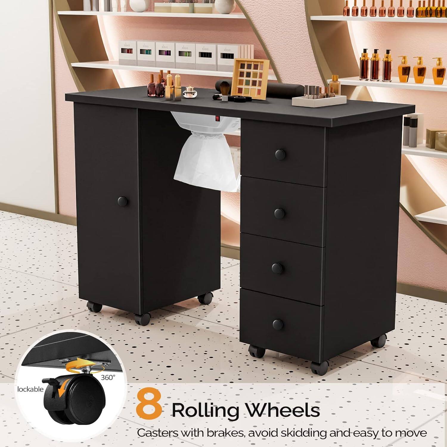 8 Rolling Wheels  
Casters with brakes, avoid skidding and easy to move