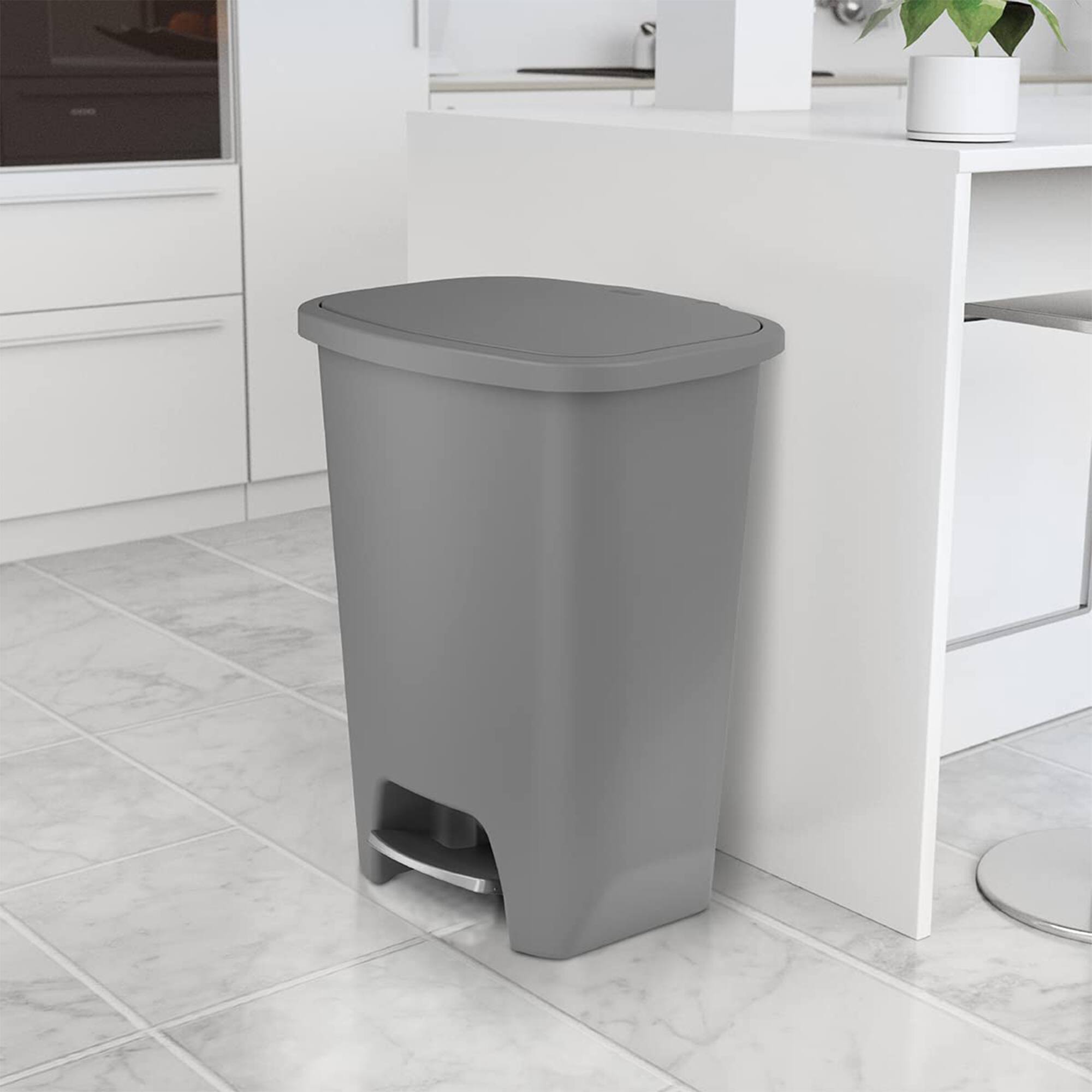 Alt View 5. Glad - Glad Kitchen Trash Can with Lid, Foot Pedal and Garbage Bag Rings, 20 Gal, Grey - GREY.