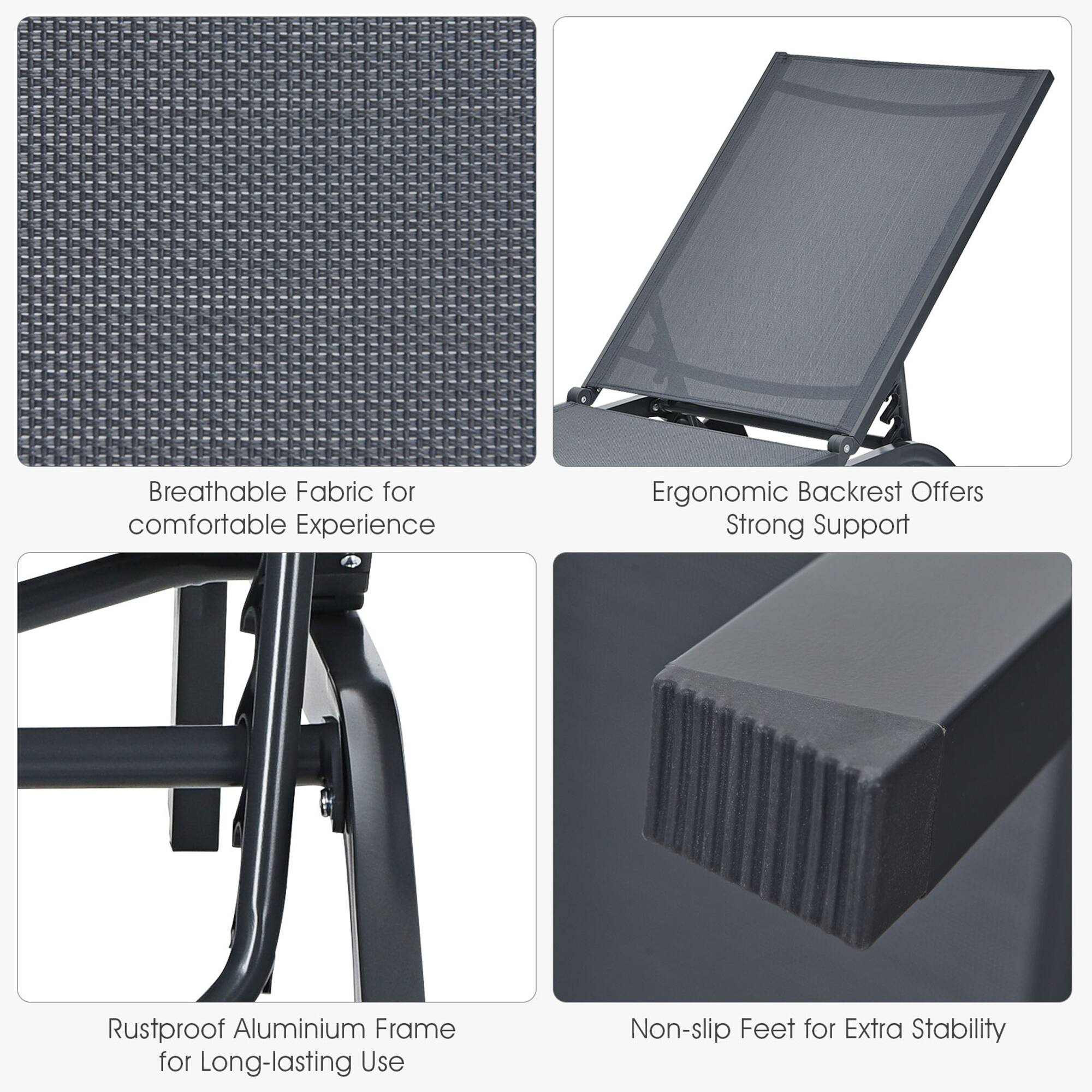Breathable Fabric for comfortable Experience, Ergonomic Backrest Offers Strong Support, Rustproof Aluminium Frame for Long-lasting Use, Non-slip Feet for Extra Stability
