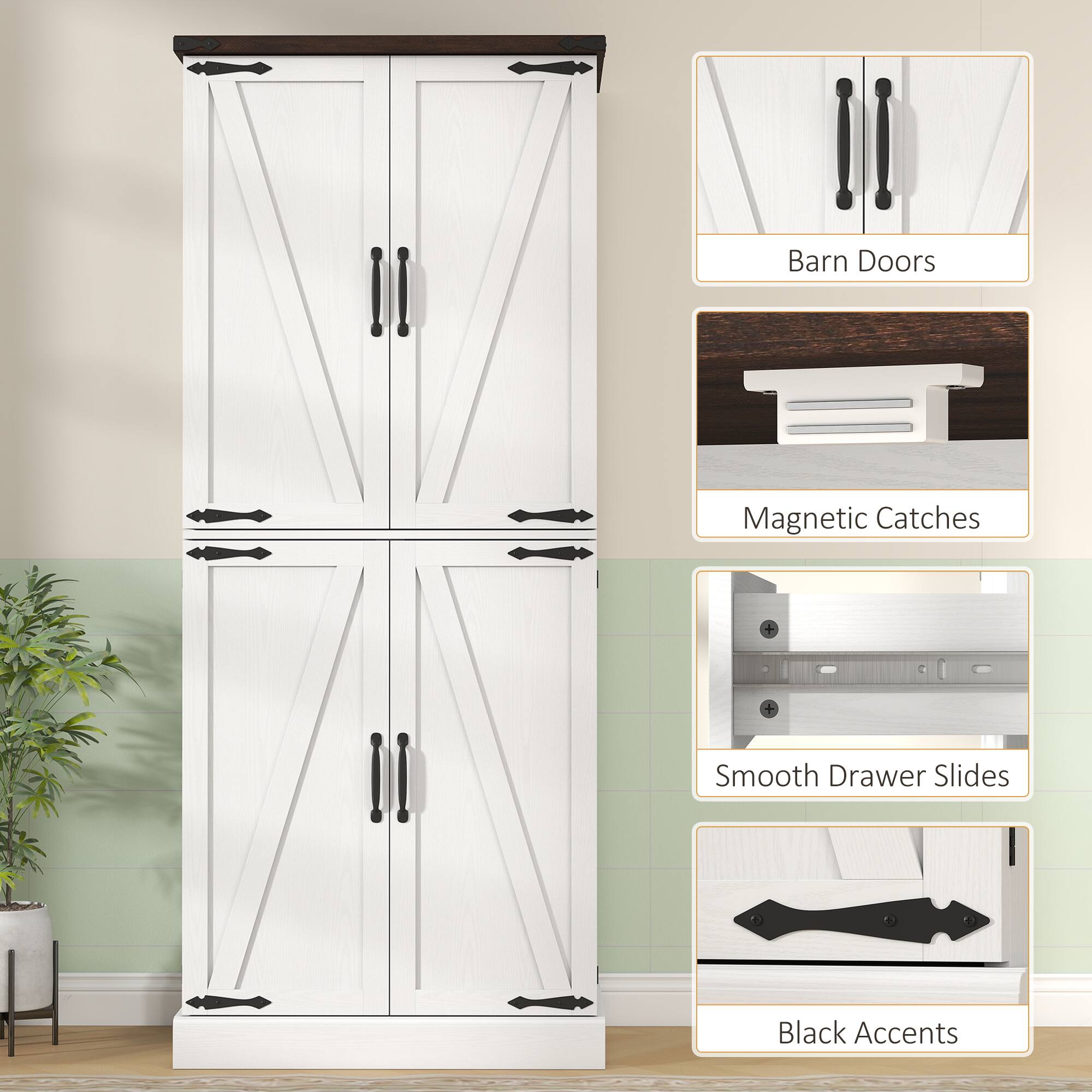 Barn Doors Magnetic Catches Smooth Drawer Slides Black Accents