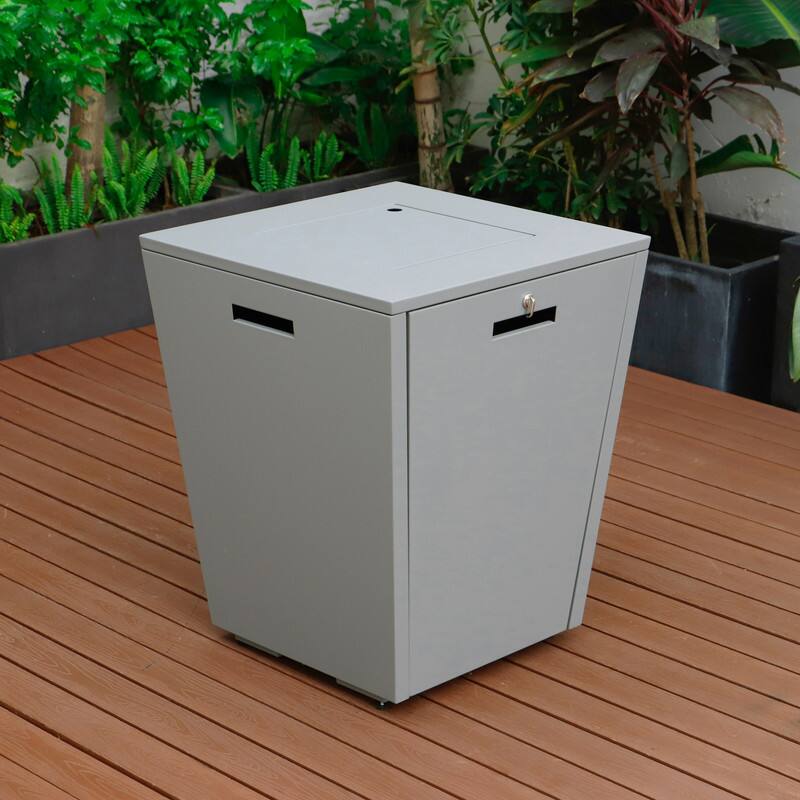 Back. LeisureMod - Chelsea Outdoor Aluminum Square Fire Pit Table with Glass Wind Guard for Patio, Deck and Backyard - Grey.