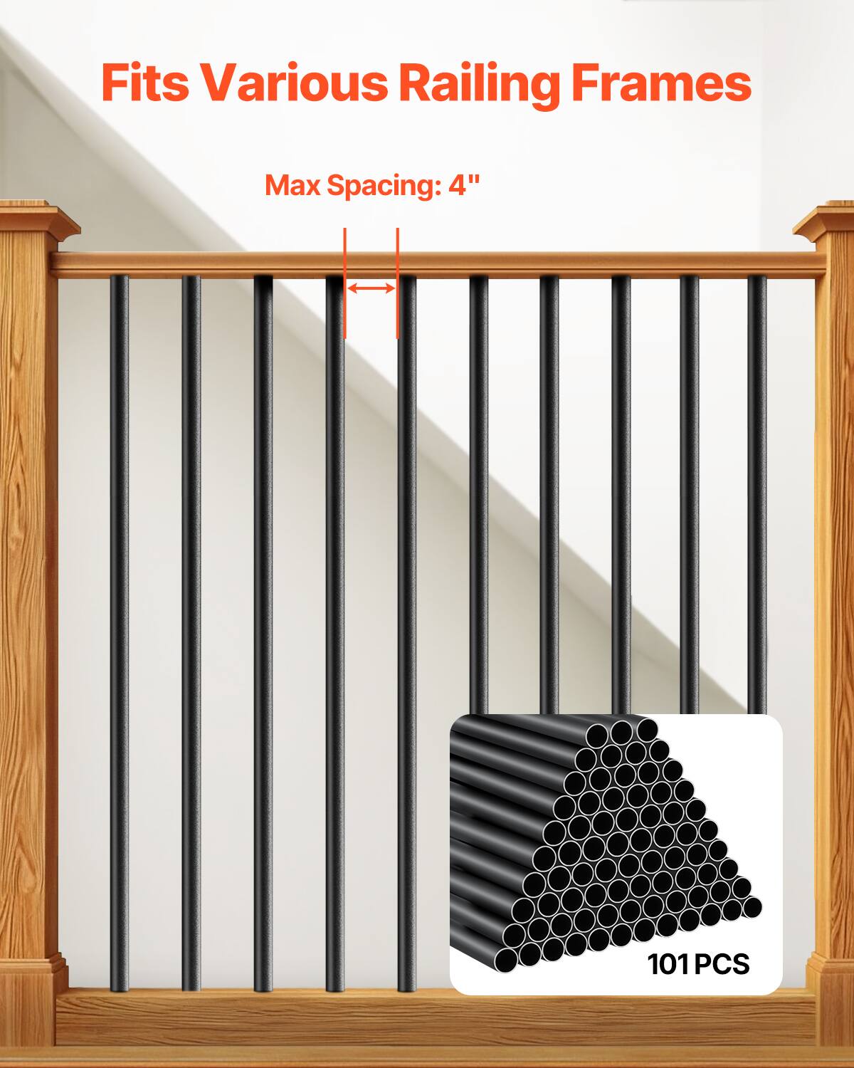 Fits Various Railing Frames, Max Spacing: 4", 101 PCS