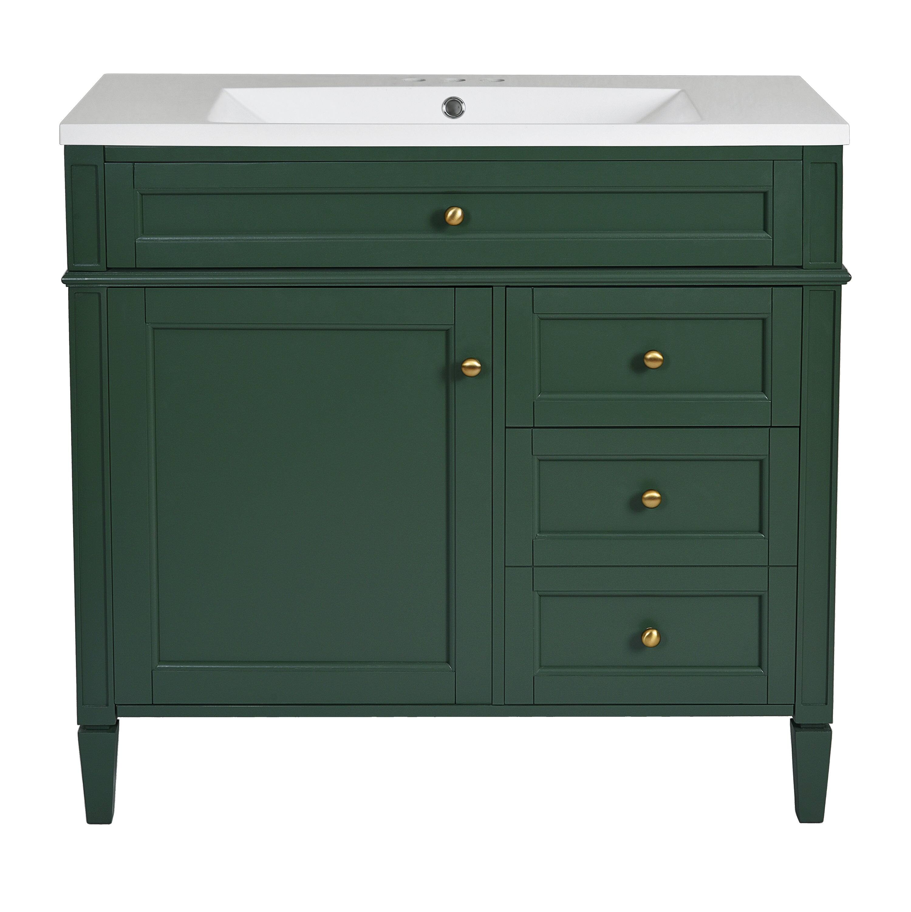 Alt View 7. Boyel Living - 36 Inch Bathroom Vanity Set with Mirror Cabinet Resin Sink 3 Drawers 2 Doors Green - Green.