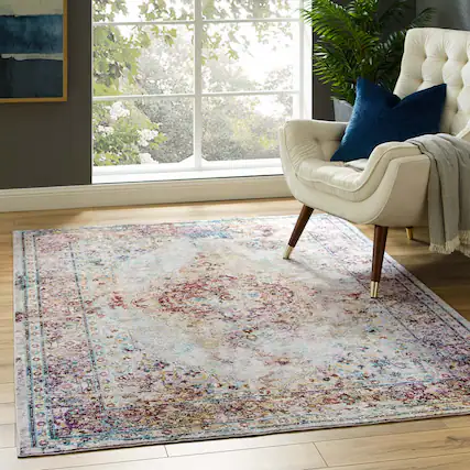 Front. Modway - Success Merritt Transitional Distressed Floral Vintage Medallion Area Rug - Multicolored.
