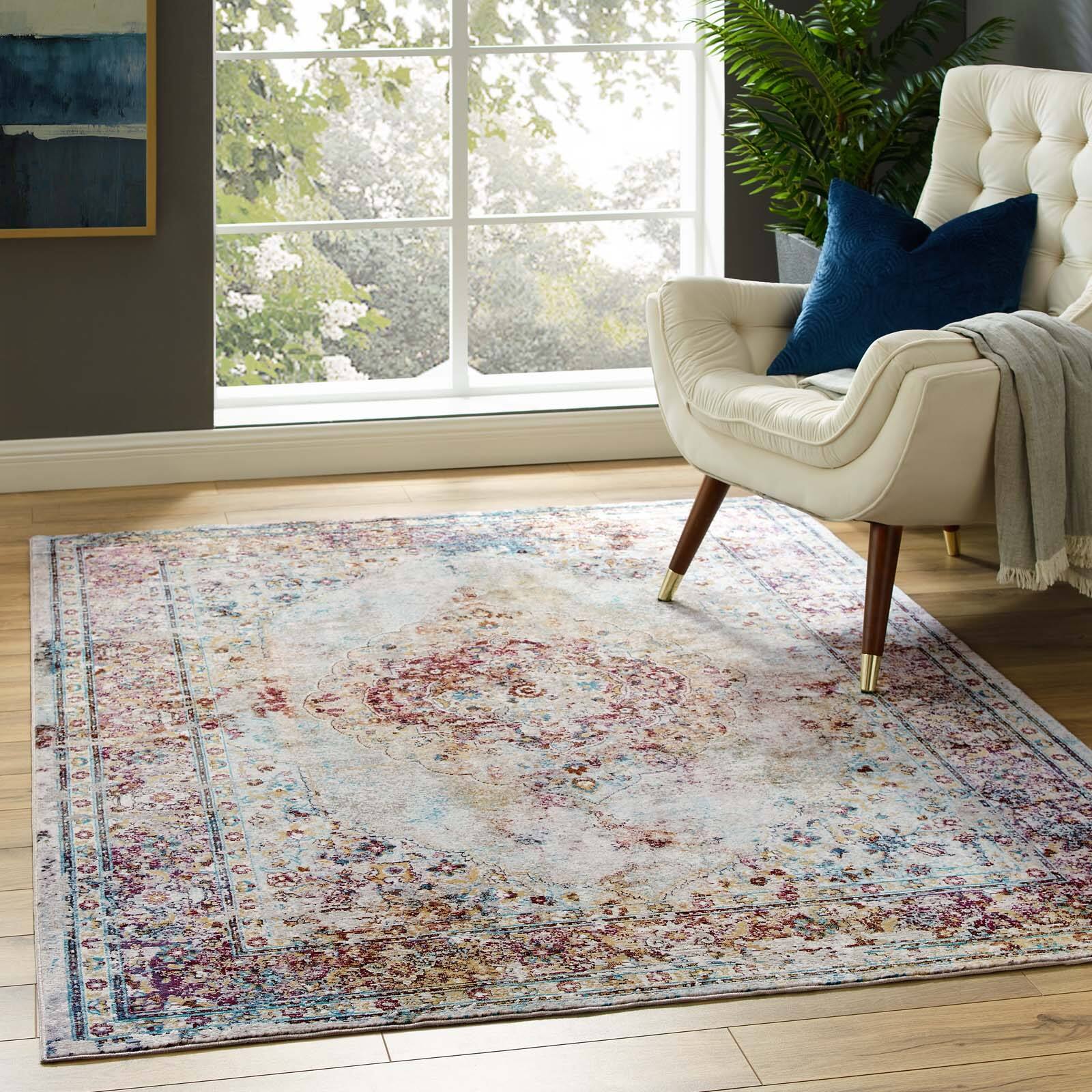 Front. Modway - Success Merritt Transitional Distressed Floral Vintage Medallion Area Rug - Multicolored.