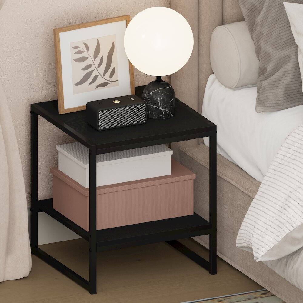 Back. Furinno - CAMNUS Night Stand, 2-Tier Metal Frame Nightstand with Open Shelf, Easy Assembly Side Table, End Table, Bedside Table - Americano.