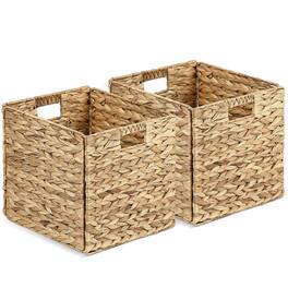 Garnen - 2x Wicker Storage Basket with Handle, Wicker Basket for Storage Cube Basket, 12x12 Storage Cube Bins Laundry Organizer - Brown